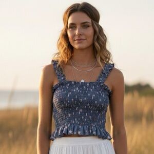 Lou & Grey Blue Patterned Crop Top